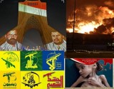 آرامکو در میان شعله های آتش و برج آزادی ایران مزین به تصویر رهبران انصارالله